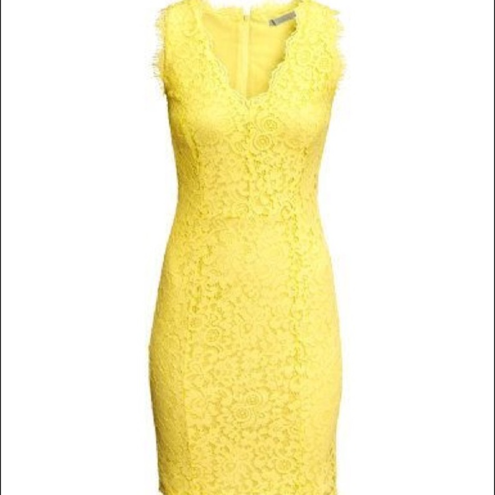 Yellow lace midi dress